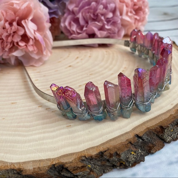 Raw Quartz Rainbow Crystal Headband Hair Jewelry - Picture 4 of 13